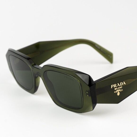 NEW Prada PR17WS 19Z1I0 Transparent Bottle Green Rectangle Unisex Sunglasses - Picture 10 of 13